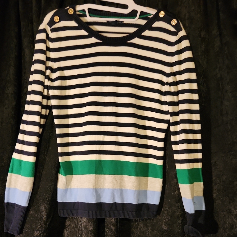 Tommy Hilfiger Striped Sweater with Gold Button Accents